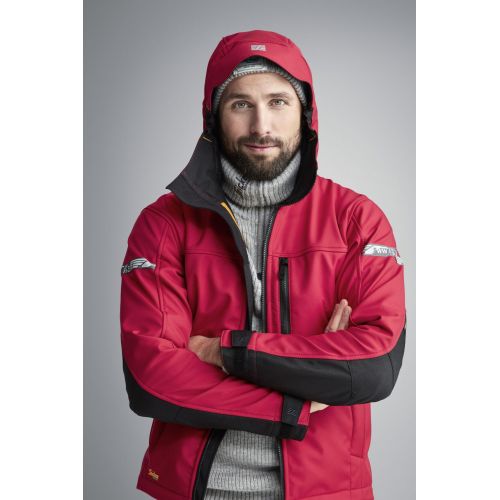 1229 Chaqueta Softshell con capucha AllroundWork rojo chili/ negro